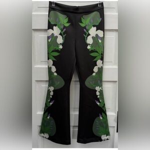 Cynthia Rowley Black Pants with Green and White Floral Design